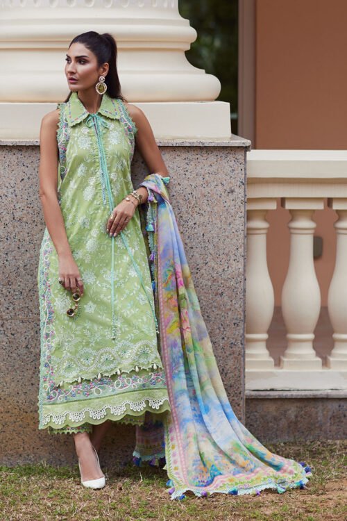 FTA | WES Luxury Lawn 25 | Unstitched | Kiwi | Festive Wear | Kiara Kiwi | 3 pc set.