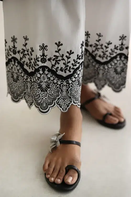 Image T-648 'White' Pure Cotton Spring Pret '25 Embroidered Izaar | 1 pc