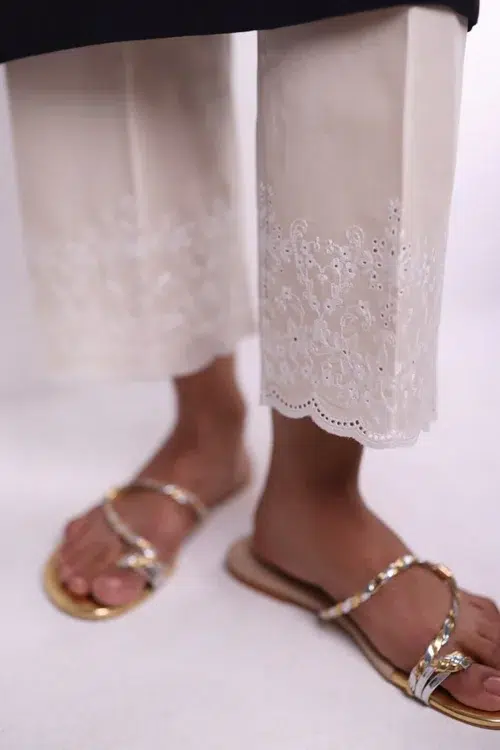 Image T-651 'Beige' Pure Cotton Spring Pret '25 Embroidered Pant