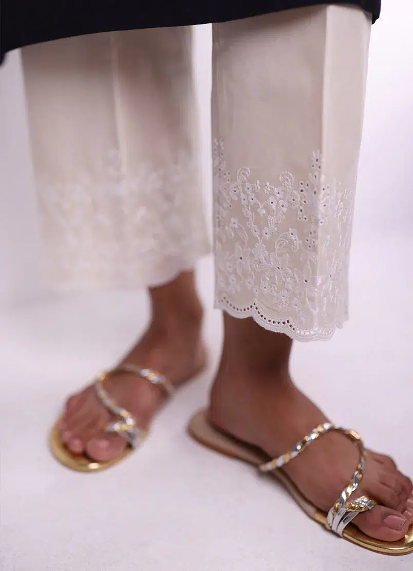 Image T-651 'Beige' Pure Cotton Spring Pret '25 Embroidered Pant