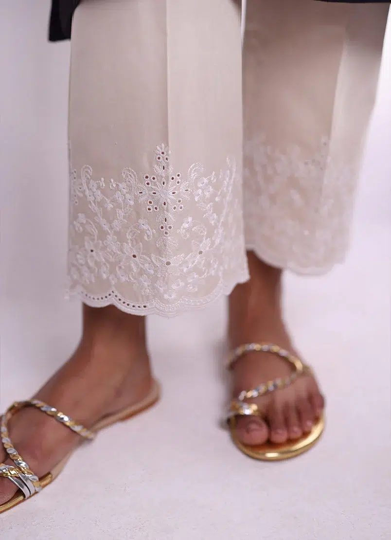 Image T-651 'Beige' Pure Cotton Spring Pret '25 Embroidered Pant - Image 2