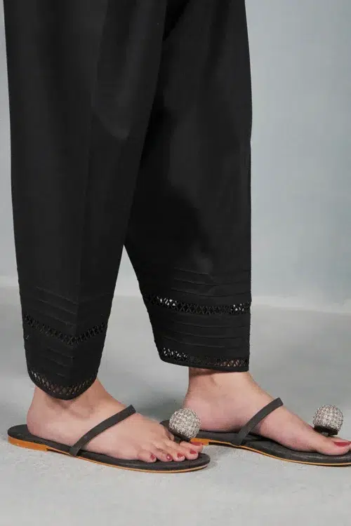 Image T-699 'Black' Pure Cotton Spring Pret '25 Solid Lace Shalwar | 1 pc