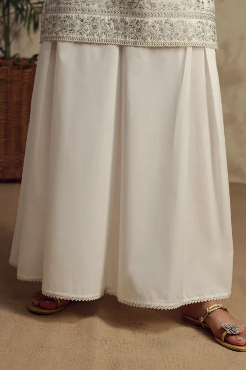 Image Ella Side Flared Izaar Pure Cotton Pant 'Off White' | 1Pc.