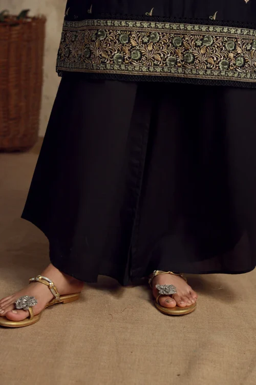 Image Ella TS-748 'Black' Assymetric Hem Flared Pure Cotton Pants | 1Pc.