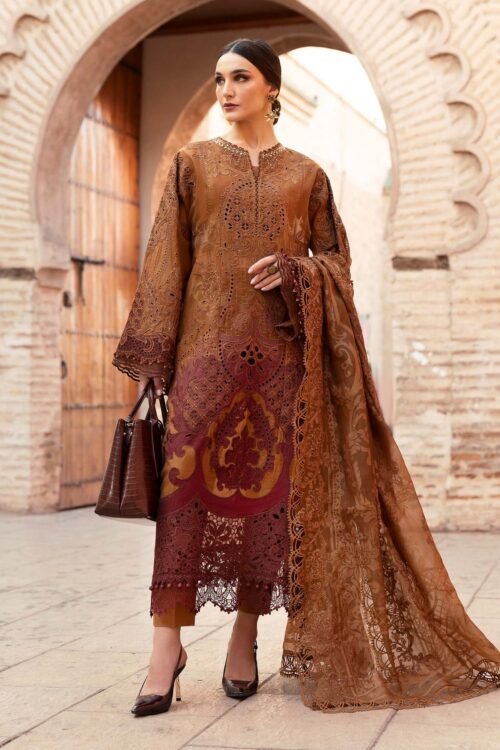 Maria.b | Luxury Lawn | Rust | Unstitched | Embroidered Net Suit | 3 Piece