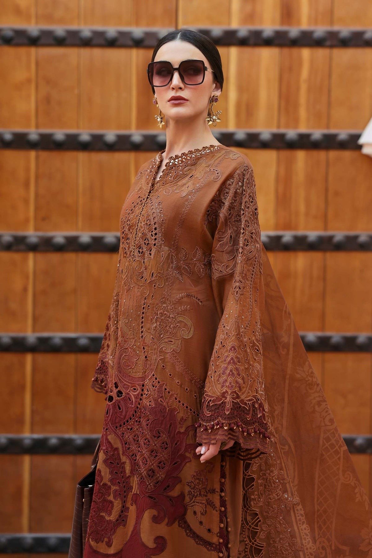 Maria.b | Luxury Lawn | Rust | Unstitched | Embroidered Net Suit | 3 Piece - Image 2
