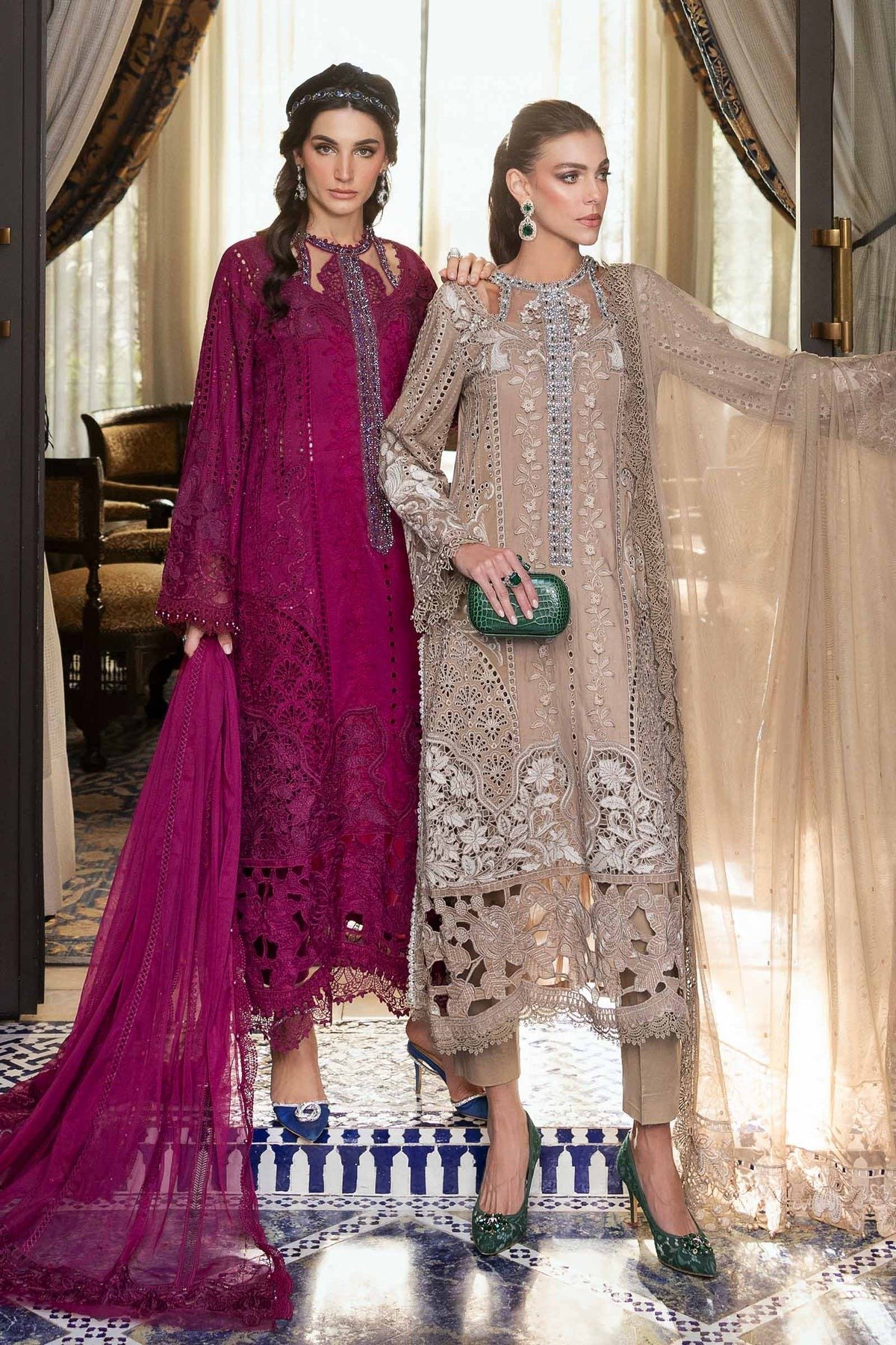 Maria.b | Luxury Lawn | Cofee | Unstitched | Embroidered Net Suit | 3 Piece - Image 3