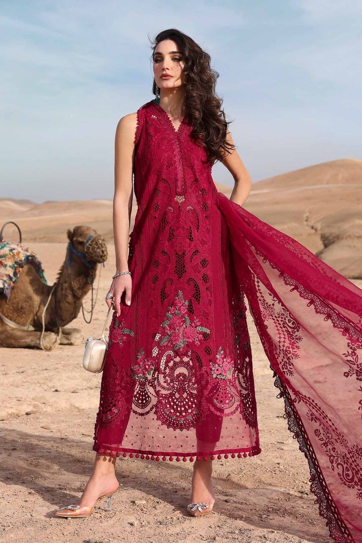 Maria.b | Luxury Lawn | Red | Unstitched | Embroidered Net Suit | 3 Piece