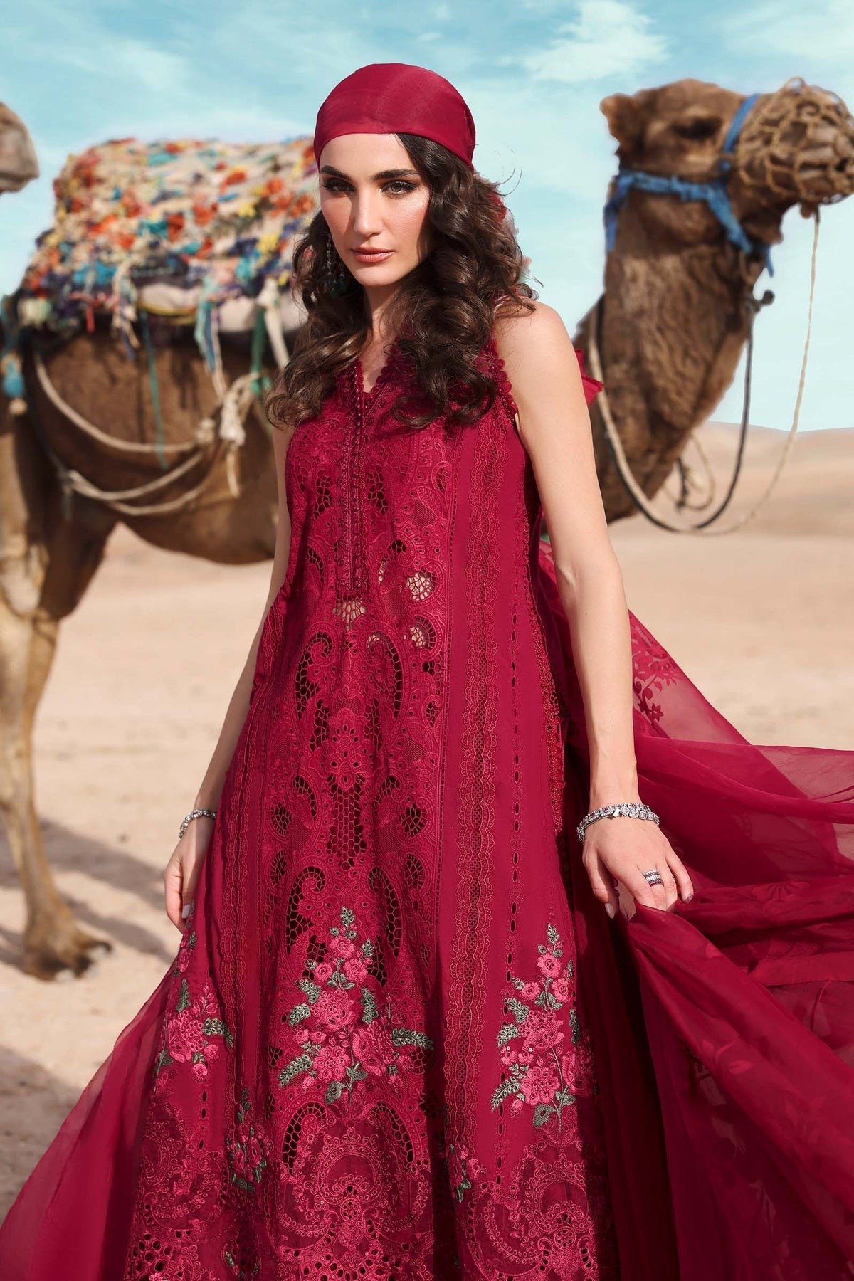 Maria.b | Luxury Lawn | Red | Unstitched | Embroidered Net Suit | 3 Piece - Image 4