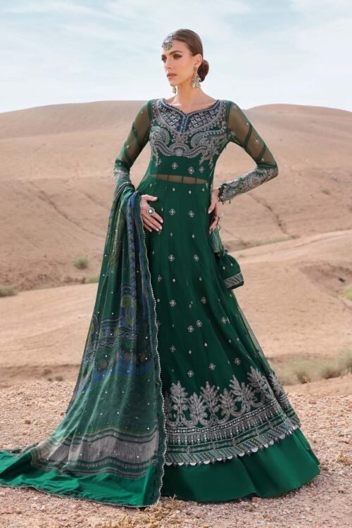 Maria B 'Green' Unstitched Luxury Lawn | Embroidered Net | 3 Piece