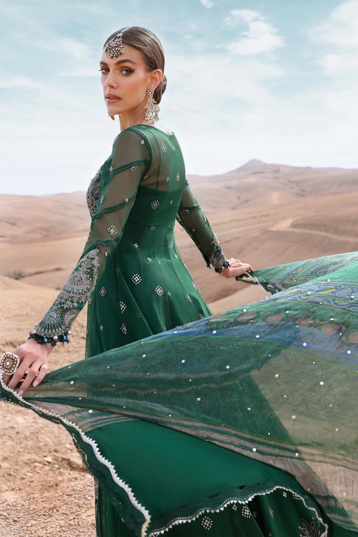 Maria B 'Green' Unstitched Luxury Lawn | Embroidered Net | 3 Piece - Image 2