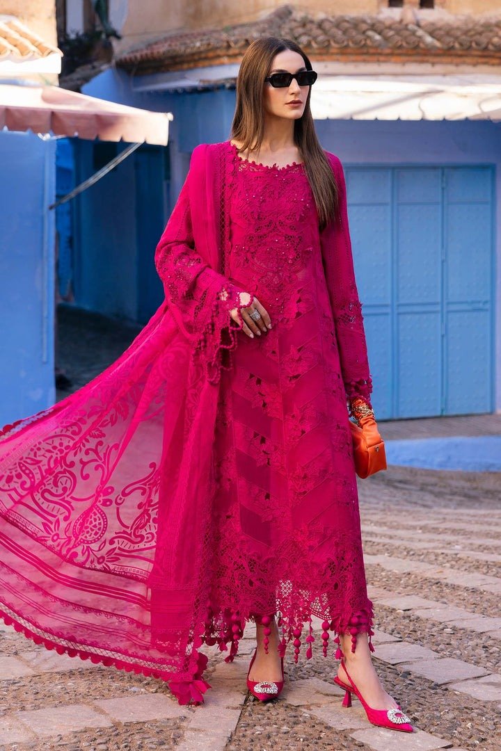 Maria.b | Luxury Lawn | Fuchsia Pink | Unstitched | Embroidered Net Suit | 3 Piece