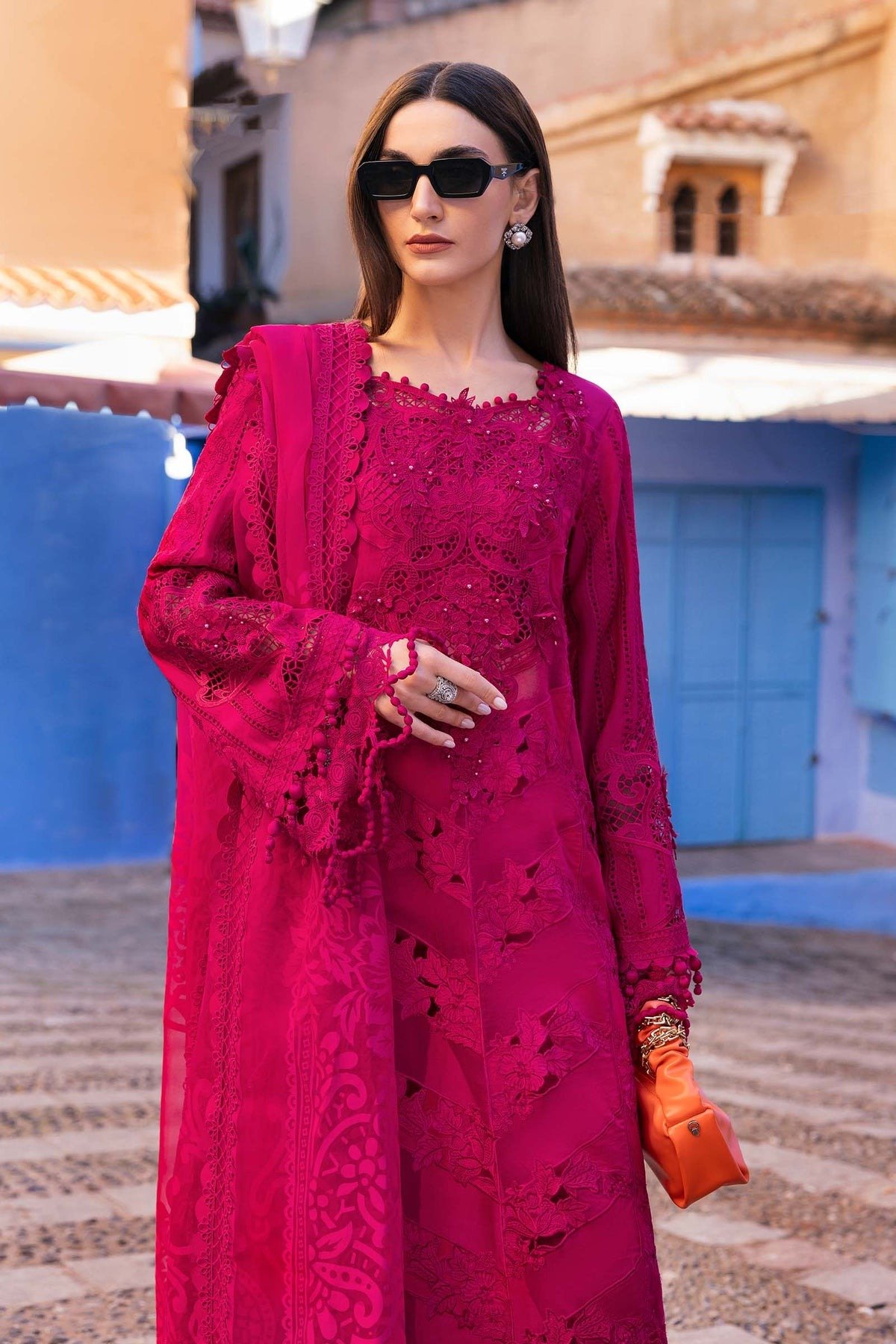 Maria.b | Luxury Lawn | Fuchsia Pink | Unstitched | Embroidered Net Suit | 3 Piece - Image 3