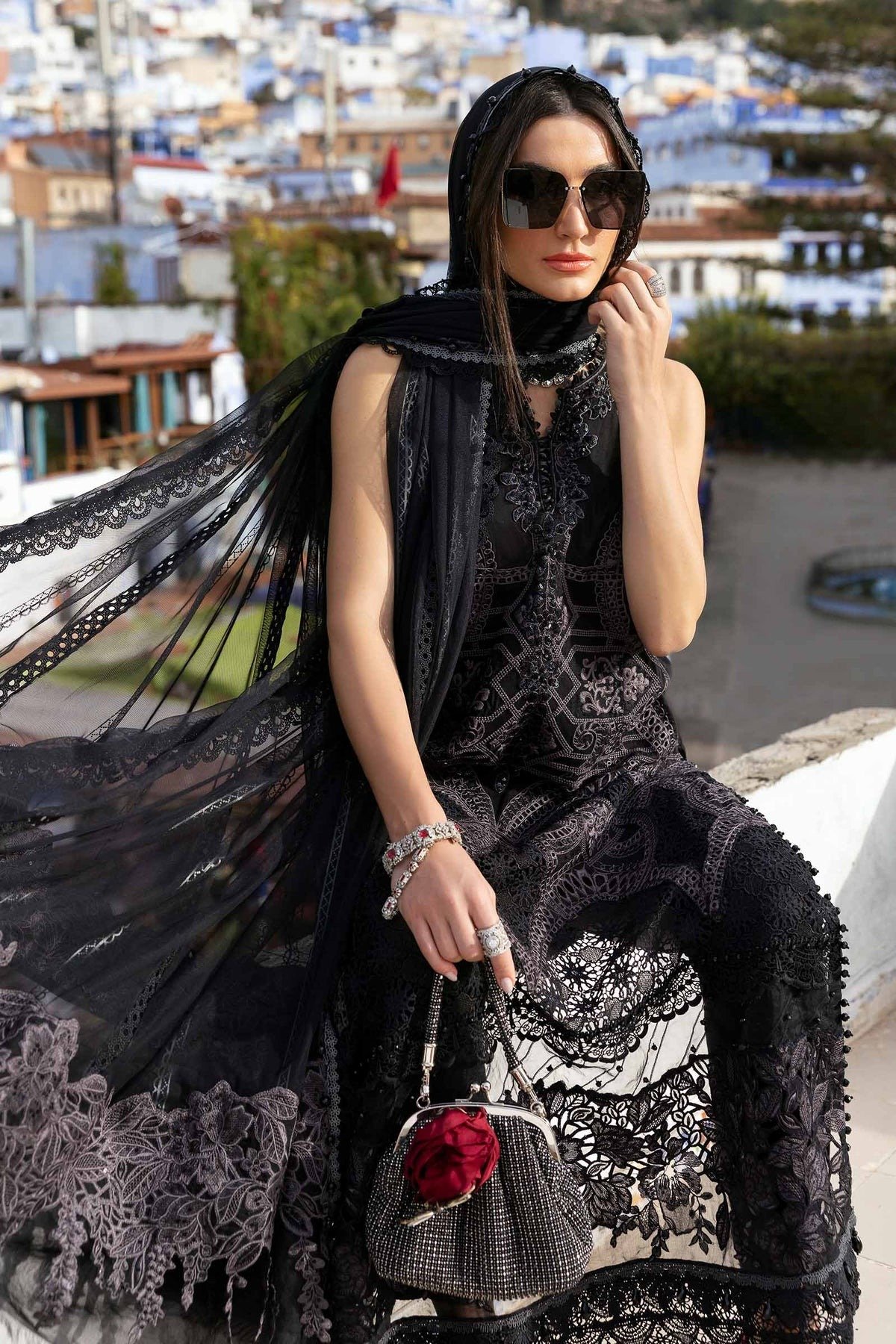 Maria.b | Luxury Lawn | Black | Unstitched | Embroidered Net Suit | 3 Piece - Image 4