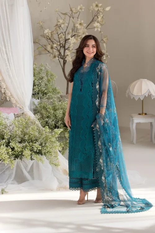 Sobia Nazir | Luxury Lawn 2025 | Turquise Blue | Unstitched | Festive Wear | Design 2A | 3pc set.