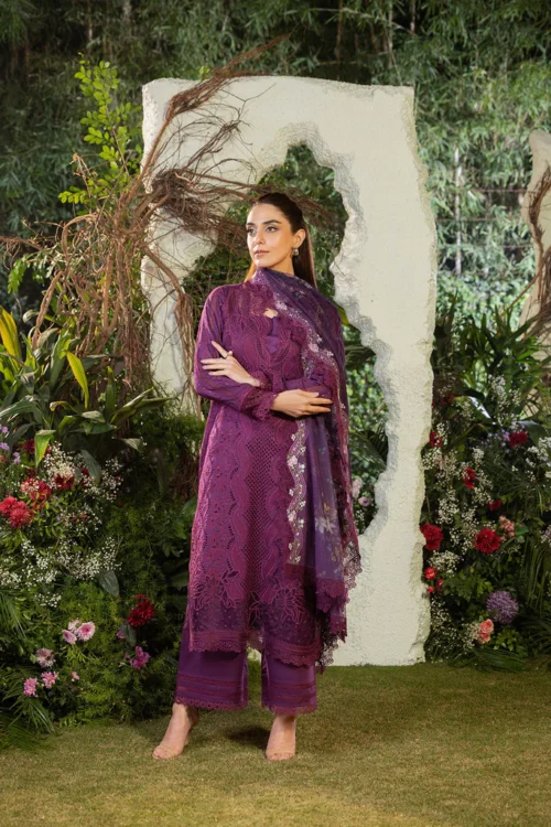 Sobia Nazir | Luxury Lawn 2025 | Purple | Unstitched | Festive Wear | Design 2B | 3pc set.