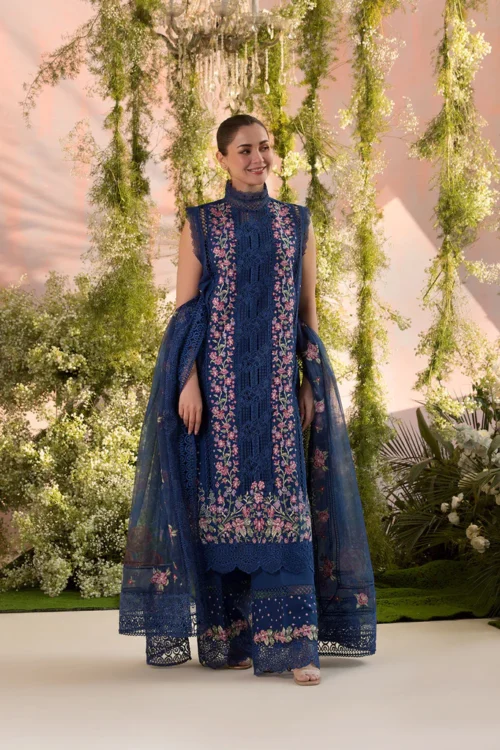 Sobia Nazir | Luxury Lawn 2025 | Navy Blue | Unstitched | Festive Wear | Design 4A | 3pc set.