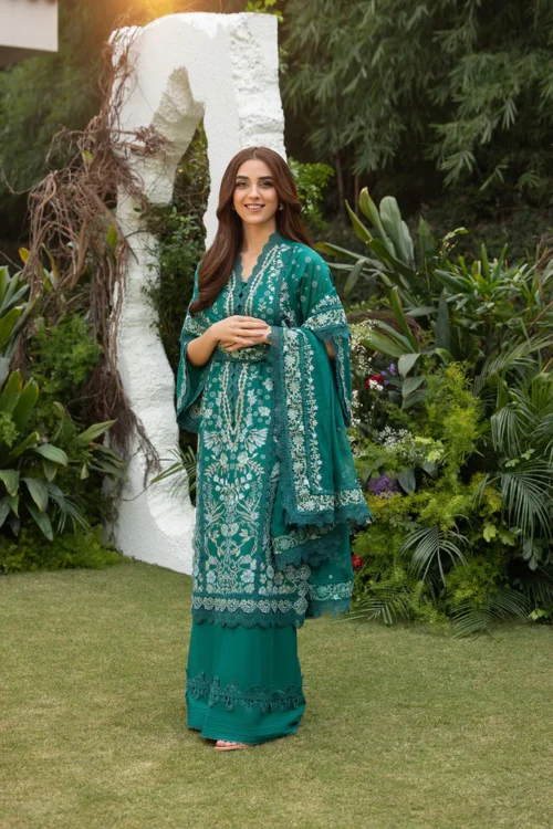 Sobia Nazir | Luxury Lawn 2025 | Teal Green | Unstitched | Festive Wear | Design 8B | 3pc set.