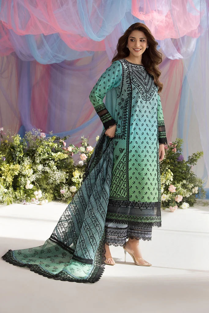 Sobia Nazir | Luxury Lawn 2025 | Green | Unstitched | Festive Wear | Design 12A | 3pc set.