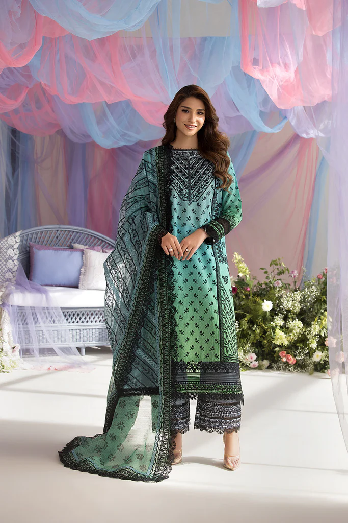 Sobia Nazir | Luxury Lawn 2025 | Green | Unstitched | Festive Wear | Design 12A | 3pc set. - Image 2
