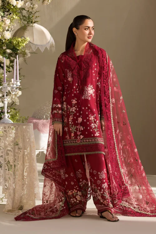 Sobia Nazir | Luxury Lawn 2025 | Maroon | Unstitched | Festive Wear | Design 14A | 3pc set.