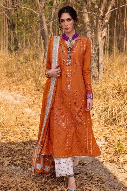 Saira Shakira | Luxury lawn'25 | Shams-b | Lawn | Flame | Embroidered Suit | 3pc