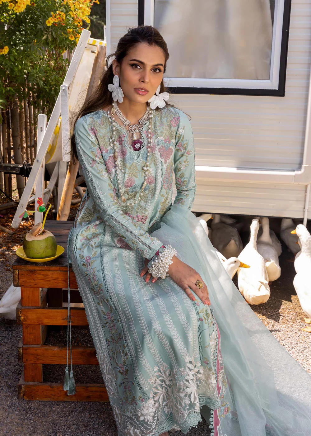 Saira Shakira | Luxury lawn'25 | Dilara-a | Lawn | Sky | Embroidered Suit | 3pc - Image 2