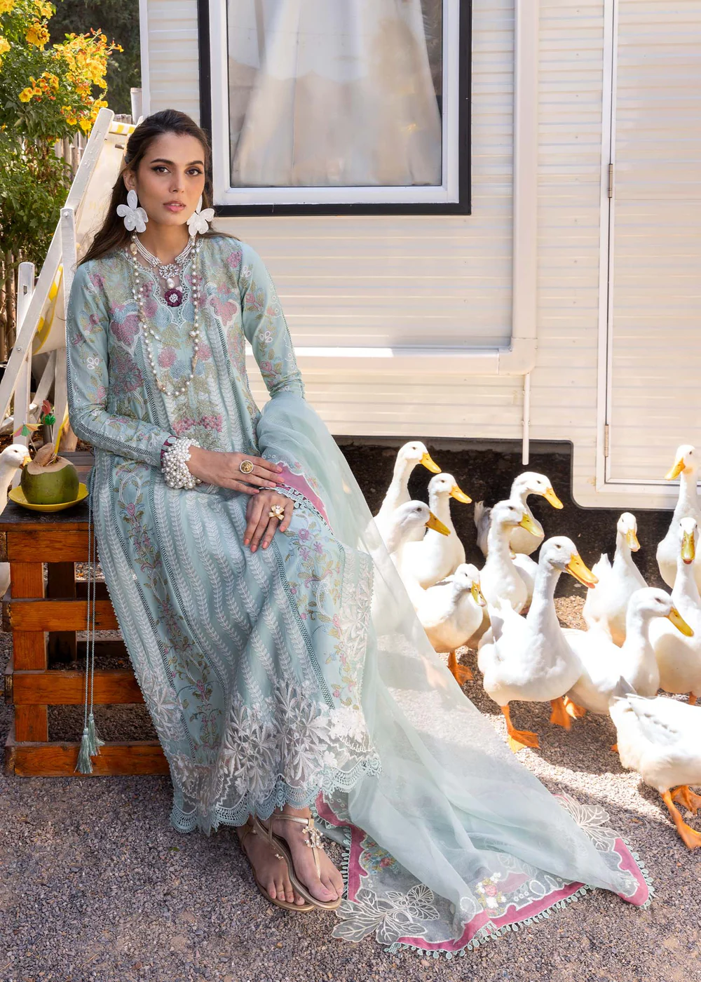 Saira Shakira | Luxury lawn'25 | Dilara-a | Lawn | Sky | Embroidered Suit | 3pc - Image 3