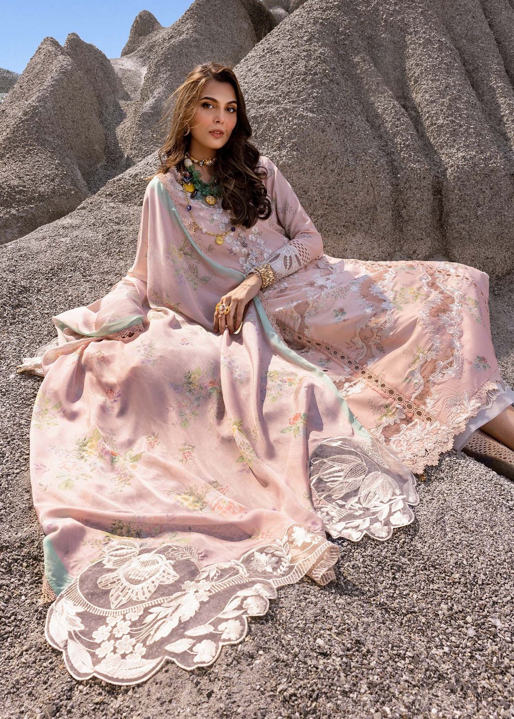 Saira Shakira | Luxury lawn'25 | Serena-b | Lawn | Macaroon | Embroidered Suit | 3pc