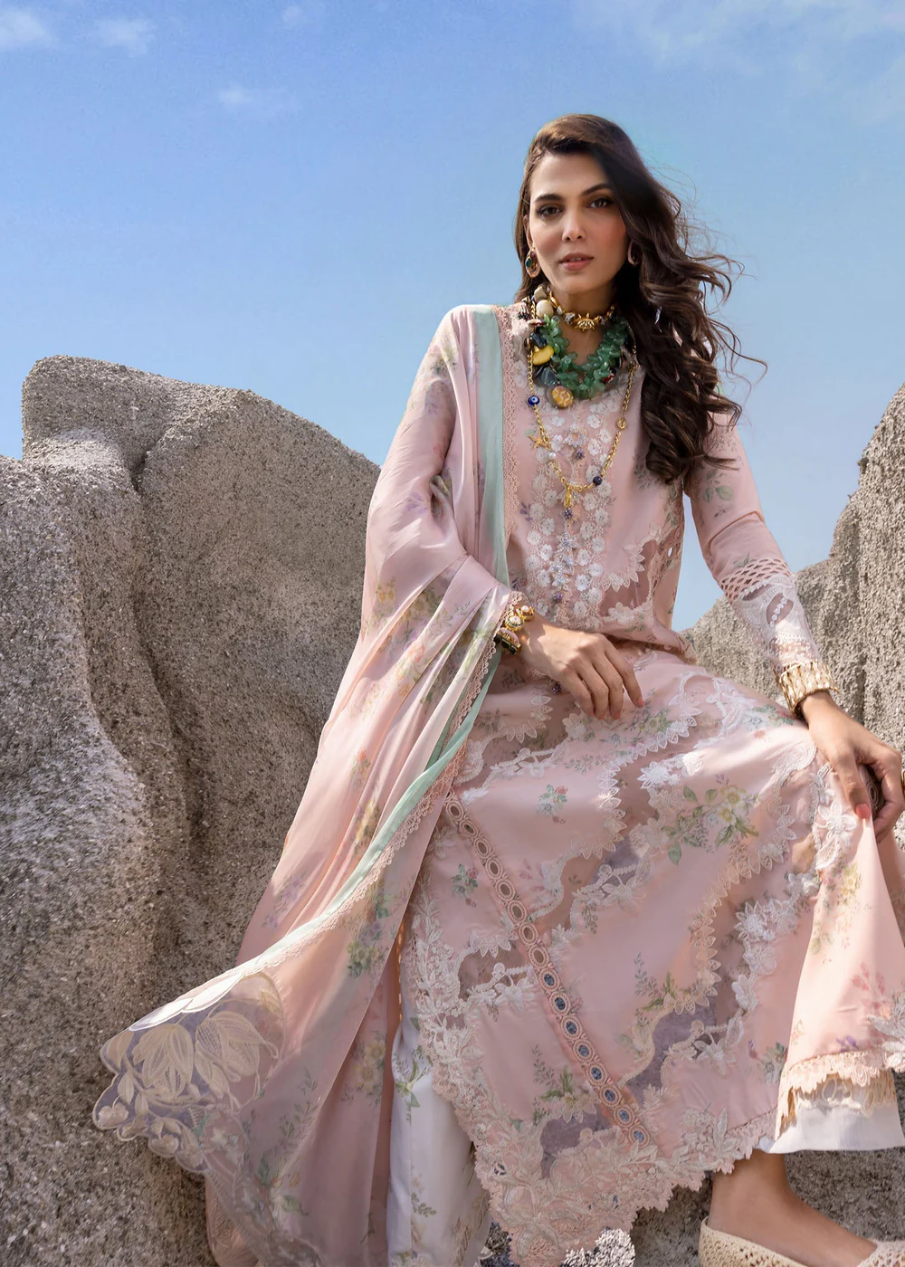 Saira Shakira | Luxury lawn'25 | Serena-b | Lawn | Macaroon | Embroidered Suit | 3pc - Image 3
