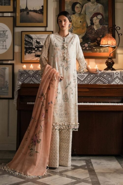 Sana Safinaz | Luxury Lawn 25 | Peach | Unstitched | Festive wear | 003A-3DI | 3pc set.