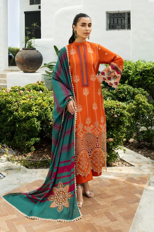 Zainab Chottani Chikankari 25 | Orange | Unstitched | Festive wear| Zynah - 1A |  3 pc set.