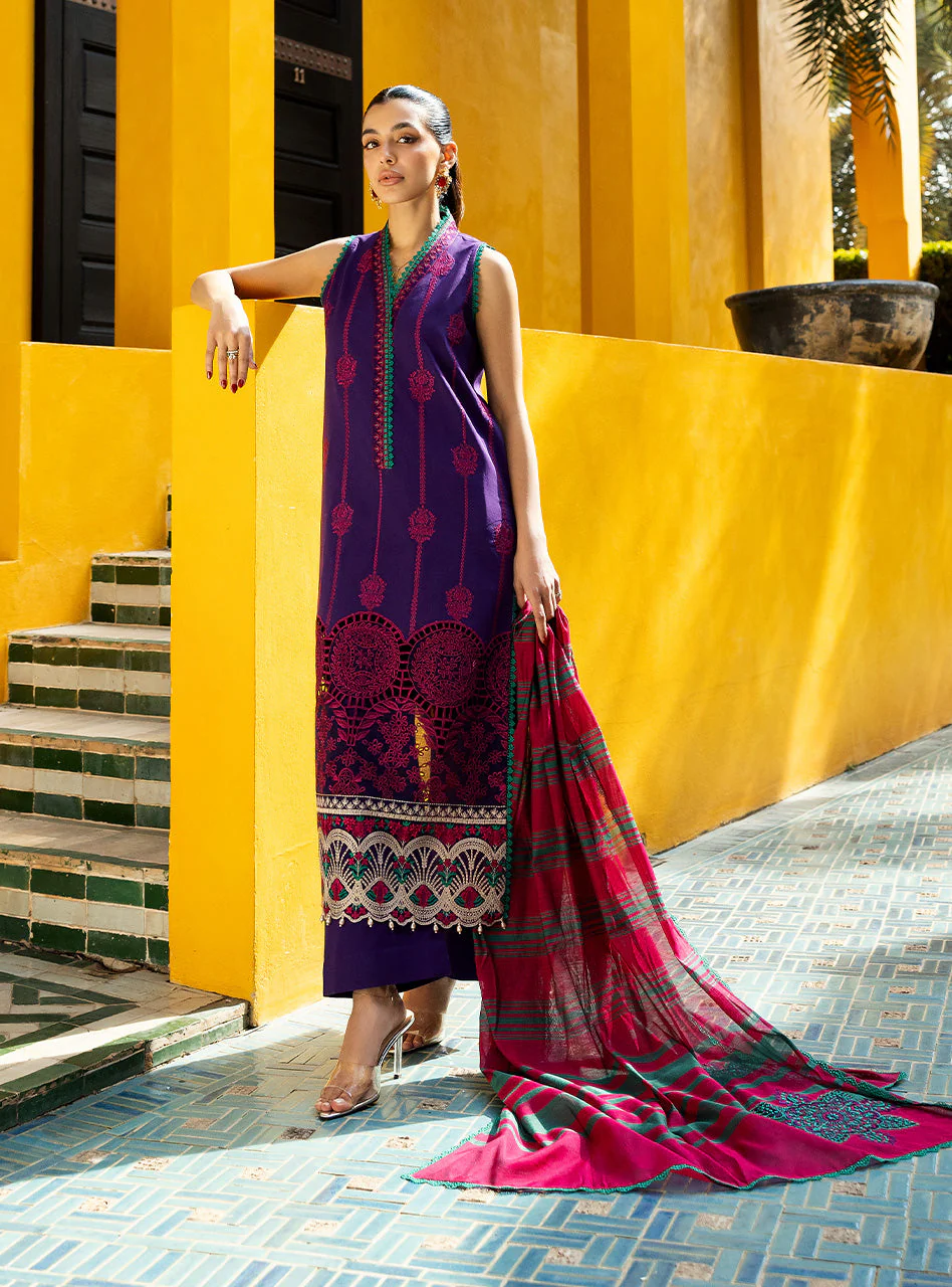 Zainab Chottani Chikankari 25 | Deep Purple | Unstitched | Festive wear| Zynah - 1B |  3 pc set.