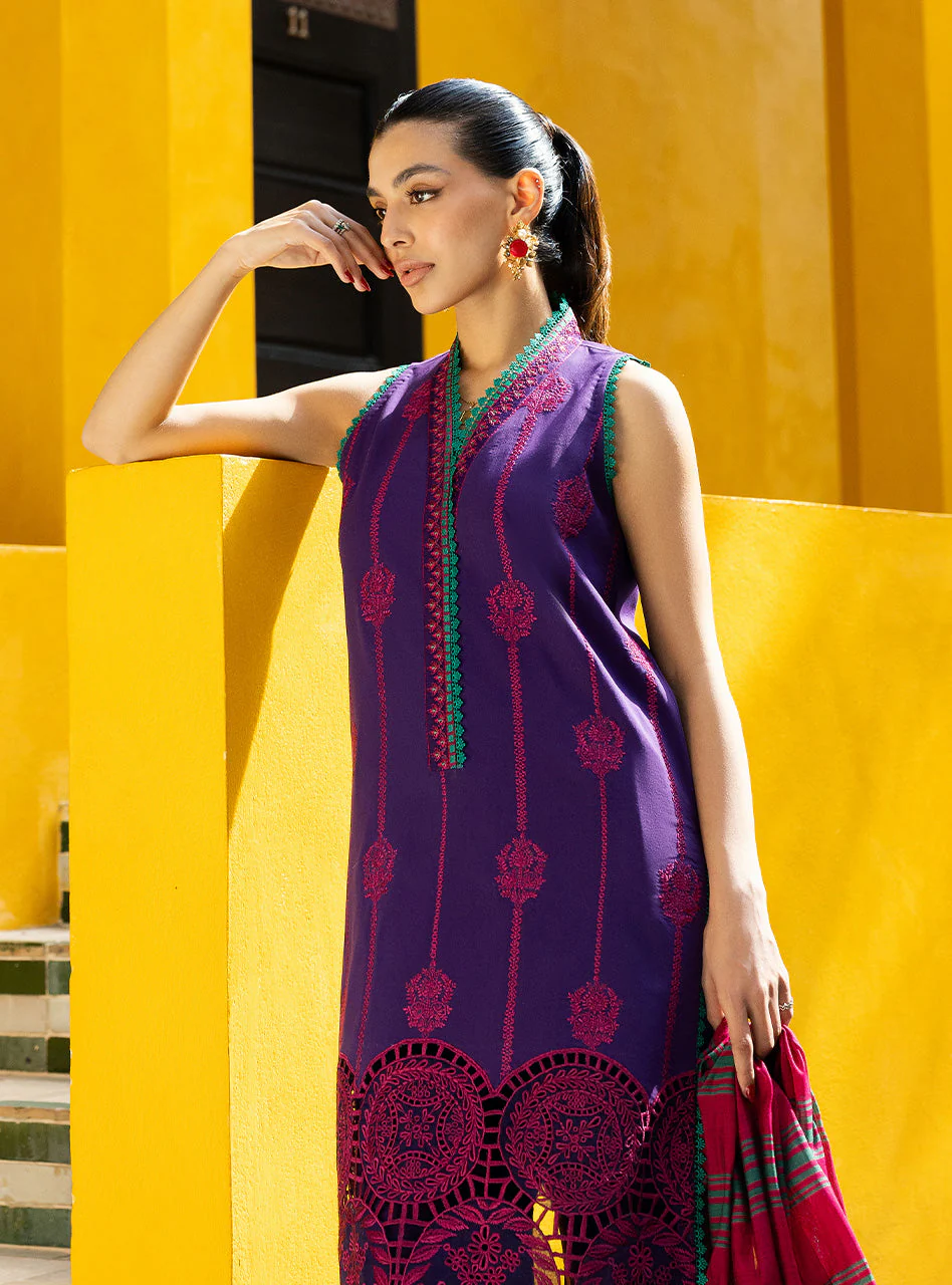 Zainab Chottani Chikankari 25 | Deep Purple | Unstitched | Festive wear| Zynah - 1B |  3 pc set. - Image 2