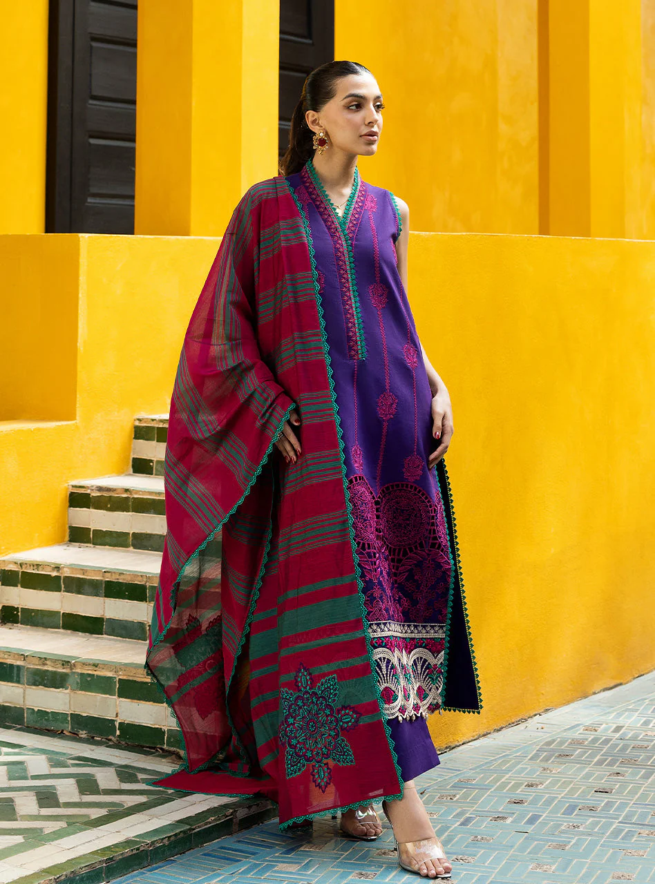 Zainab Chottani Chikankari 25 | Deep Purple | Unstitched | Festive wear| Zynah - 1B |  3 pc set. - Image 3