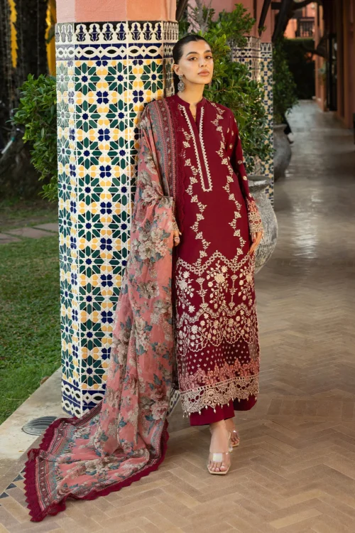 Zainab Chottani Izrah - 2B "Maroon" Chikankari '25 | Unstitched Wear | 3 Piece Suit.