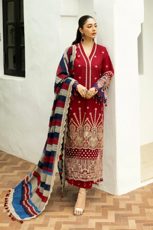 Zainab Chottani Chikankari 25 | Deep Red | Unstitched | Festive wear| Elma - 3A | 3 pc set.
