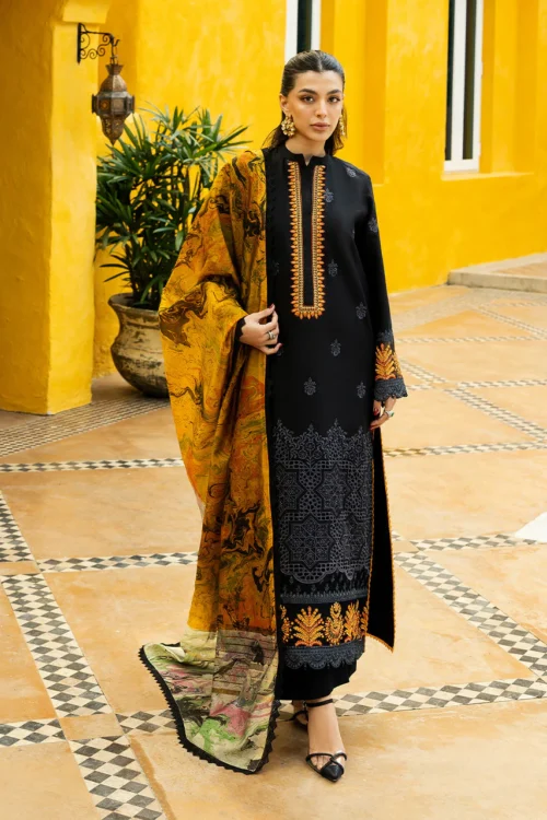 Zainab Chottani Chikankari 25 | Midnight Black | Unstitched | Festive wear| Selah - 5B |  3 pc set.