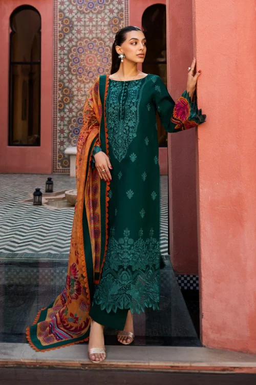 Zainab Chottani Chikankari 25 | Elegant Green | Unstitched | Festive wear| Nia - 6A | 3 pc set.