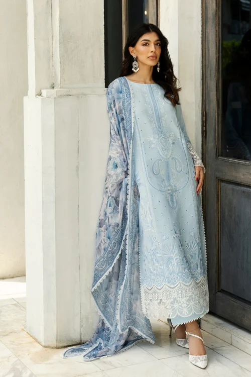 Zainab Chottani Chikankari 25 | Soft Light Blue | Unstitched | Festive wear| Liyah - 7B |  3 pc set.
