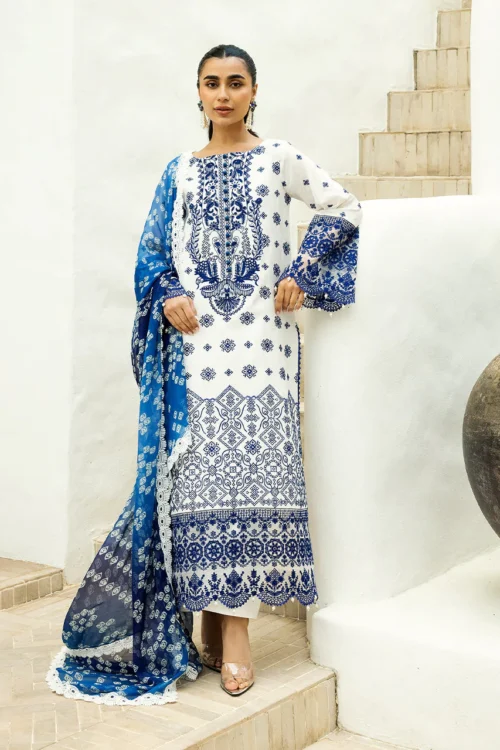 Zainab Chottani Chikankari 25 | Blue and White | Unstitched | Festive wear| Reem - 8A | 3 pc set.