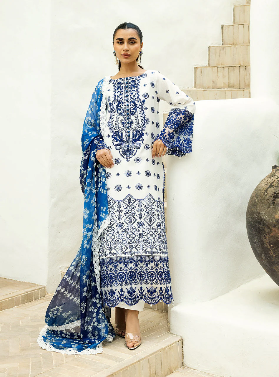 Zainab Chottani Chikankari 25 | Blue and White | Unstitched | Festive wear| Reem - 8A | 3 pc set.