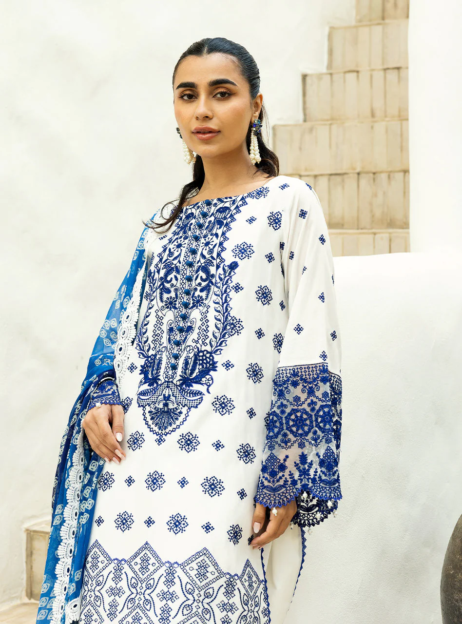 Zainab Chottani Chikankari 25 | Blue and White | Unstitched | Festive wear| Reem - 8A | 3 pc set. - Image 2