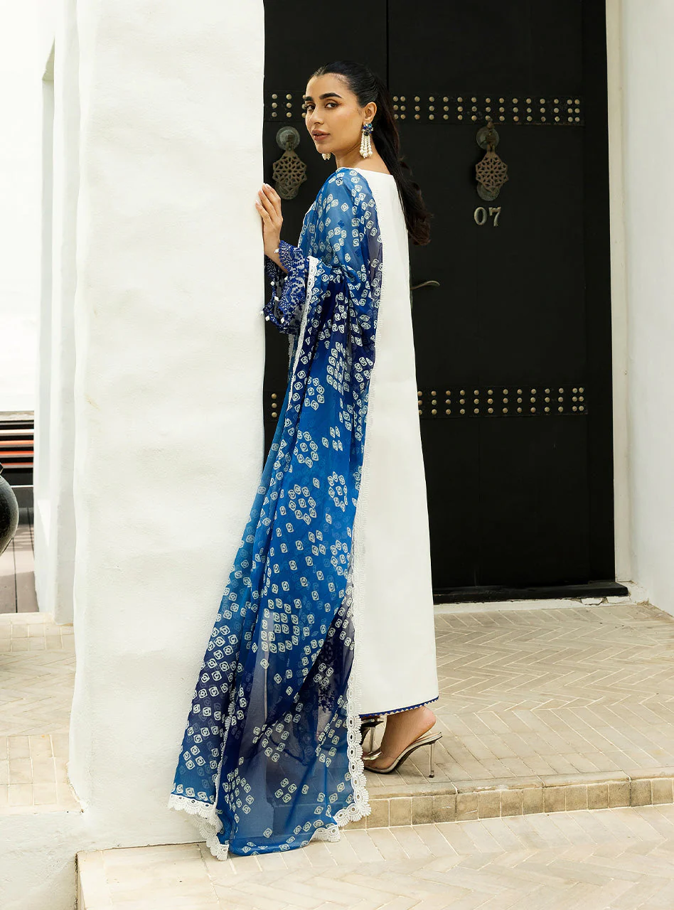 Zainab Chottani Chikankari 25 | Blue and White | Unstitched | Festive wear| Reem - 8A | 3 pc set. - Image 3