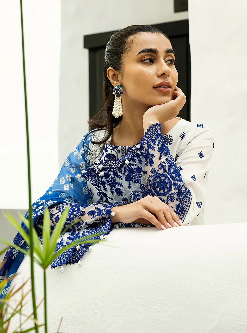 Zainab Chottani Chikankari 25 | Blue and White | Unstitched | Festive wear| Reem - 8A | 3 pc set. - Image 4