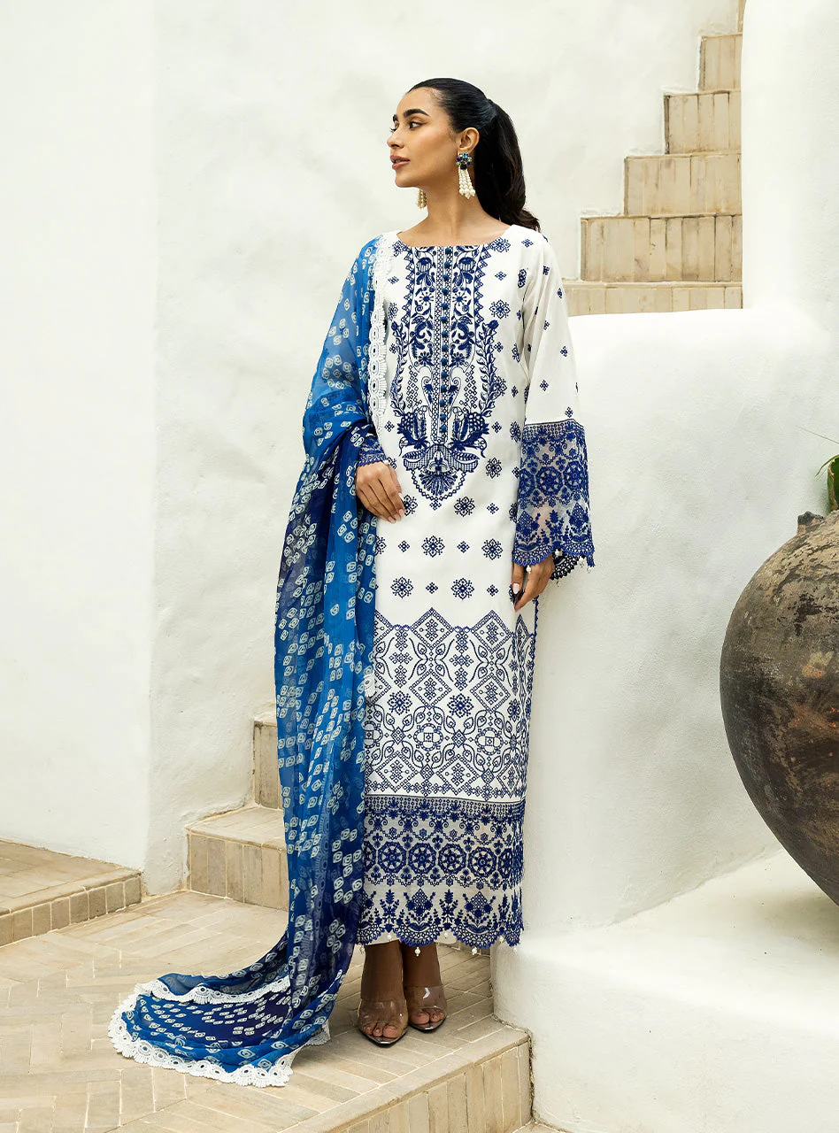 Zainab Chottani Chikankari 25 | Blue and White | Unstitched | Festive wear| Reem - 8A | 3 pc set. - Image 5