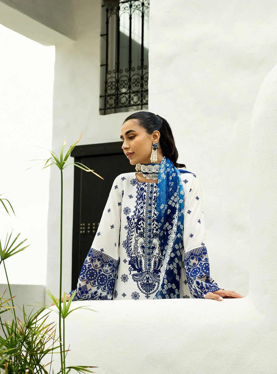 Zainab Chottani Chikankari 25 | Blue and White | Unstitched | Festive wear| Reem - 8A | 3 pc set. - Image 6
