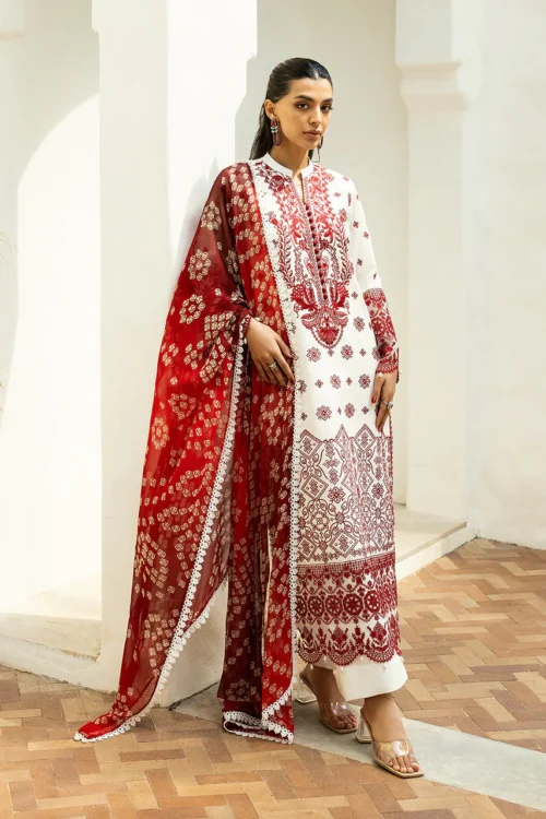 Zainab Chottani Chikankari 25 | Red and White | Unstitched | Festive wear| Reem - 8B | 3 pc set.