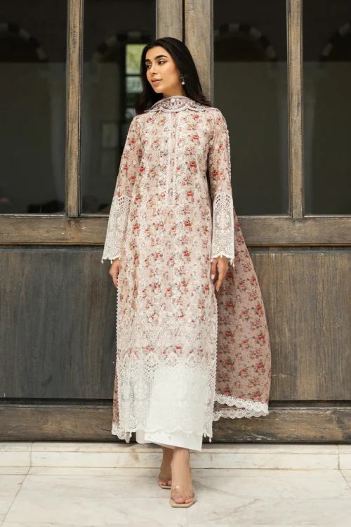 Zainab Chottani Chikankari 25 | Ethereal Peach | Unstitched | Festive wear| Lamia - 9A |  3 pc set.