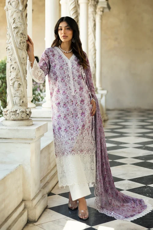 Zainab Chottani Chikankari 25 | Ethereal Lilac | Unstitched | Festive wear| Lamia - 9B |  3 pc set.